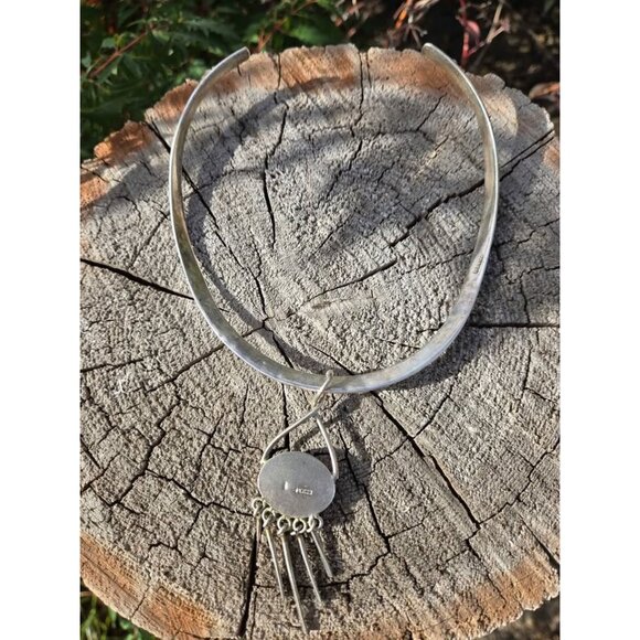 Alpaca Silver & Lab Opal Pendant & Torque Necklace from Mexico - Picture 5 of 10